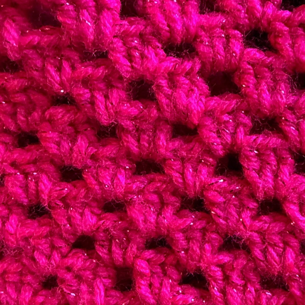 Hand knit crochet, fuchsia sparkle, short cardigan - Picture 10 of 10